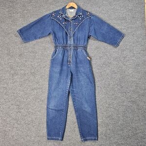 "Totally Rad 80s Dream Denim‎ Jumpsuit with Embellished Neckline!"